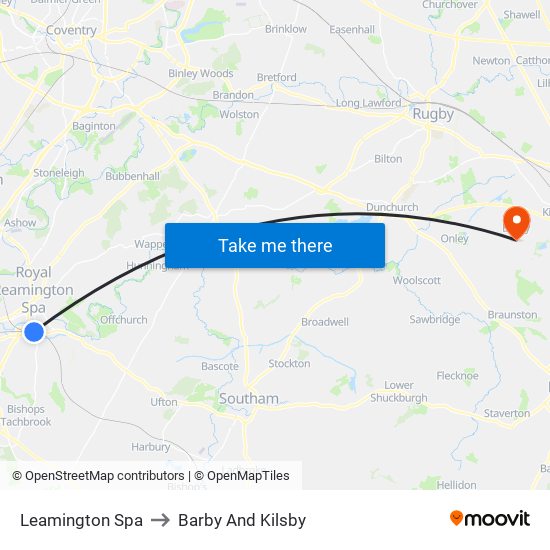 Leamington Spa to Barby And Kilsby map