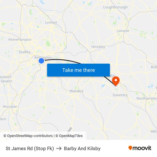 St James Rd (Stop Fk) to Barby And Kilsby map