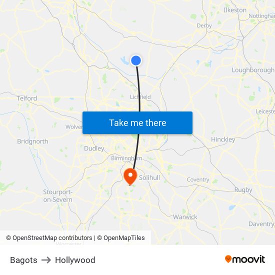 Bagots to Hollywood map