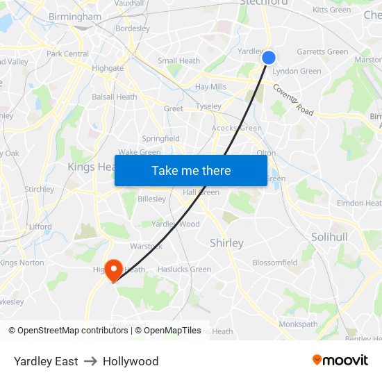 Yardley East to Hollywood map