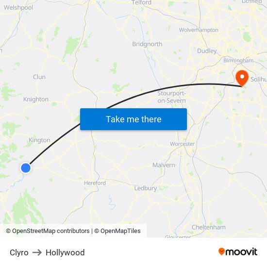 Clyro to Hollywood map