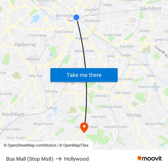 Bus Mall (Stop Ms8) to Hollywood map