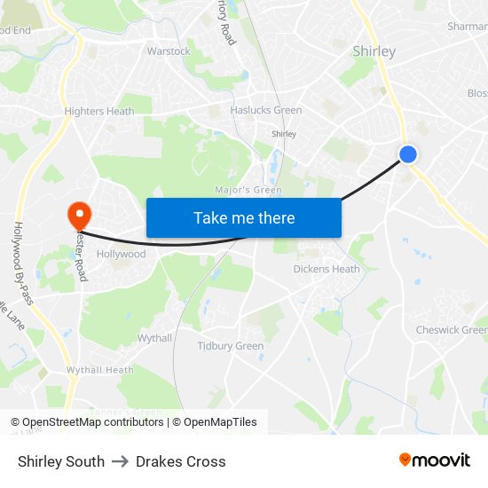 Shirley South to Drakes Cross map