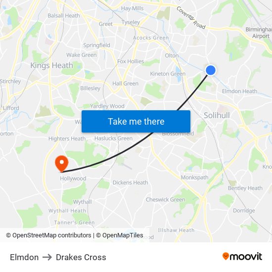 Elmdon to Drakes Cross map