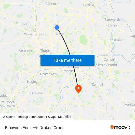 Bloxwich East to Drakes Cross map