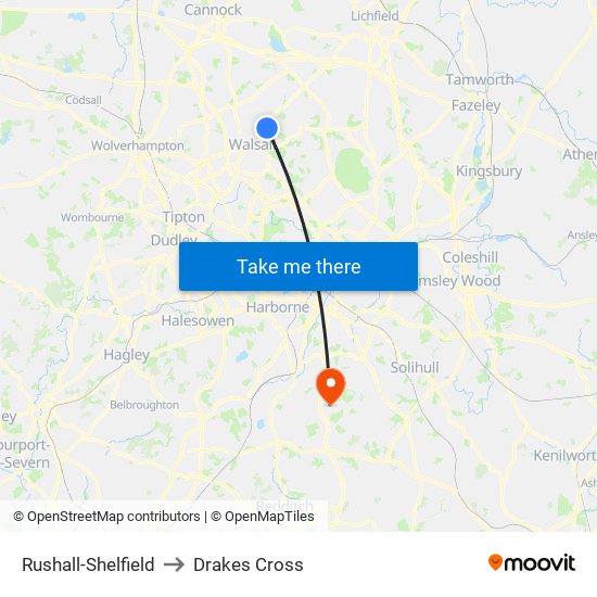 Rushall-Shelfield to Drakes Cross map