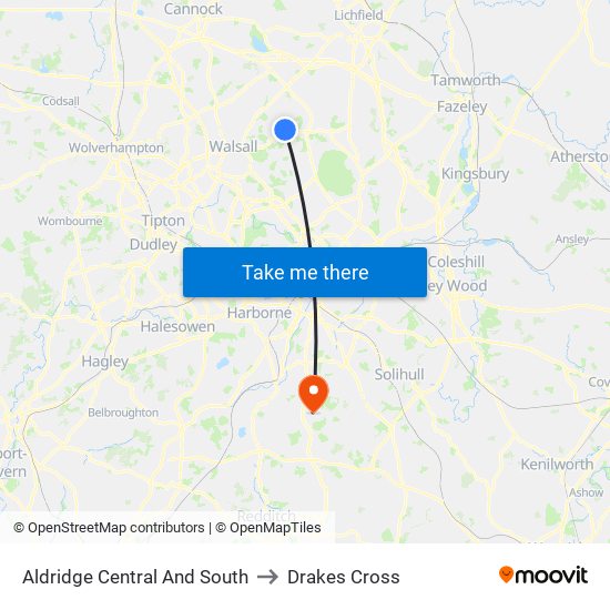 Aldridge Central And South to Drakes Cross map