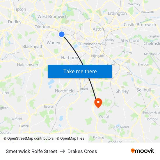 Smethwick Rolfe Street to Drakes Cross map