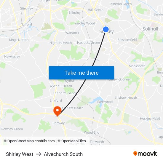 Shirley West to Alvechurch South map