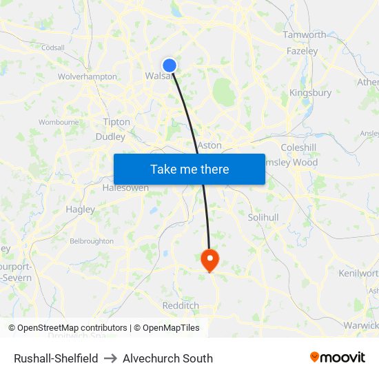 Rushall-Shelfield to Alvechurch South map