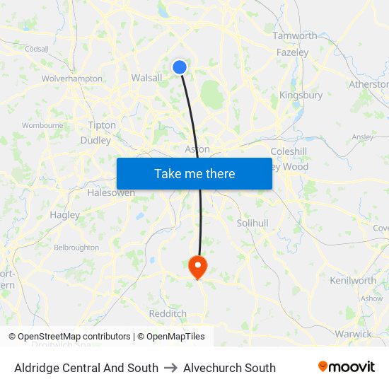 Aldridge Central And South to Alvechurch South map