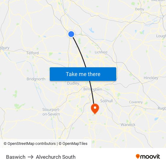 Baswich to Alvechurch South map