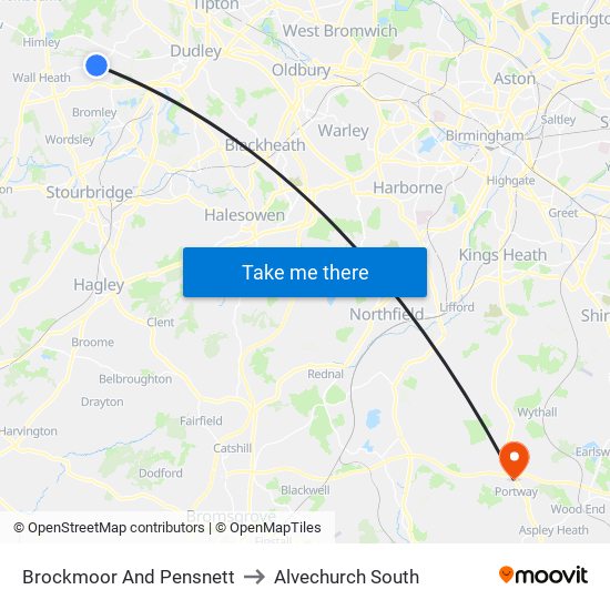 Brockmoor And Pensnett to Alvechurch South map