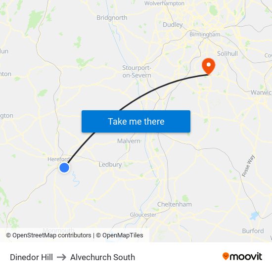 Dinedor Hill to Alvechurch South map