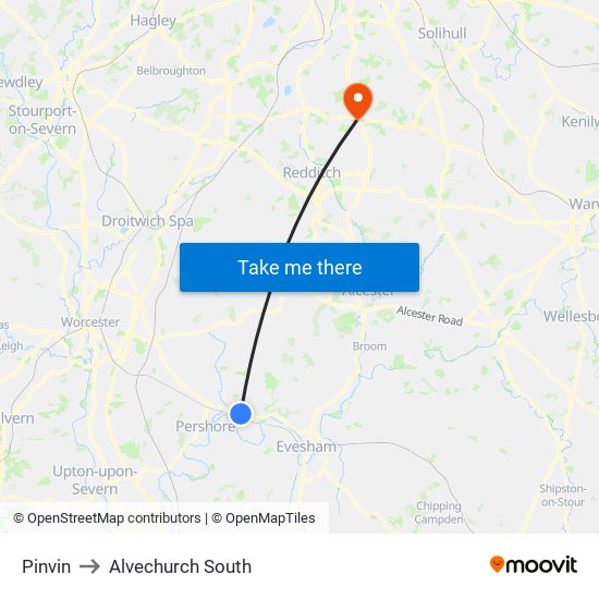 Pinvin to Alvechurch South map