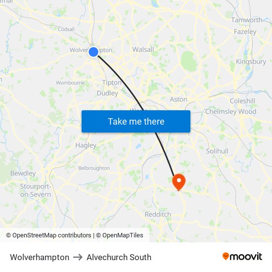 Wolverhampton to Alvechurch South map