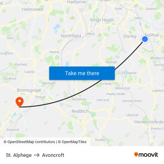 St. Alphege to Avoncroft map