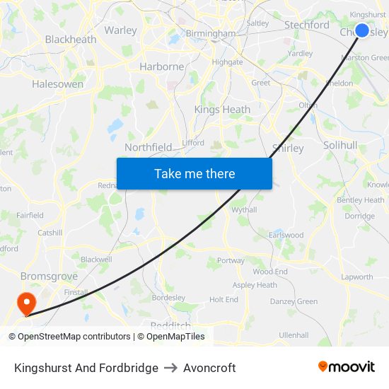 Kingshurst And Fordbridge to Avoncroft map