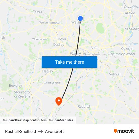 Rushall-Shelfield to Avoncroft map