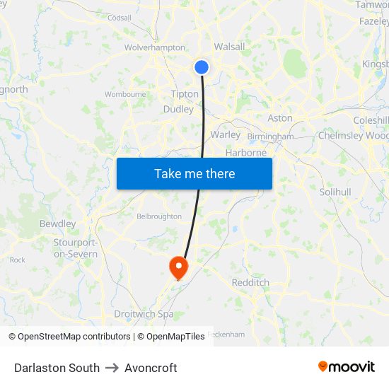 Darlaston South to Avoncroft map