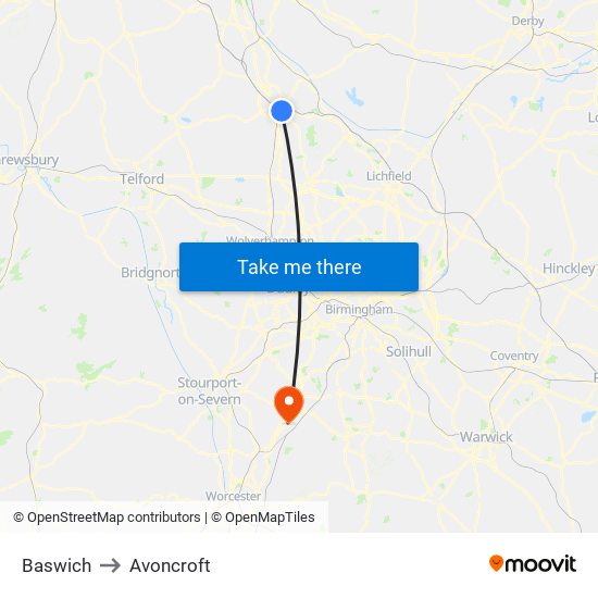 Baswich to Avoncroft map