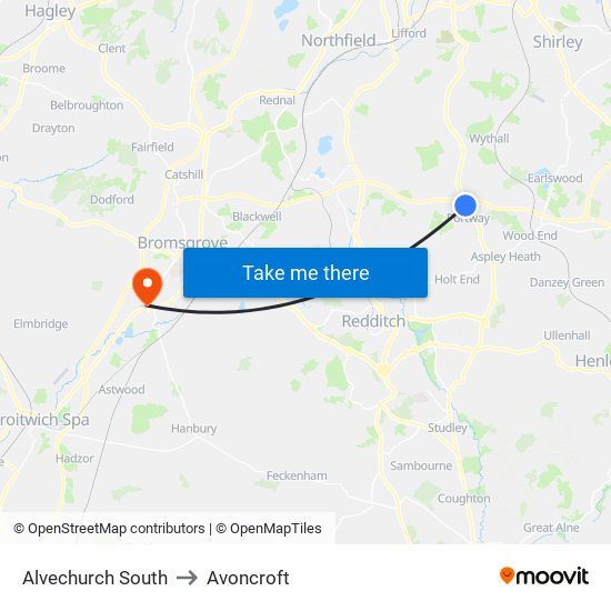 Alvechurch South to Avoncroft map