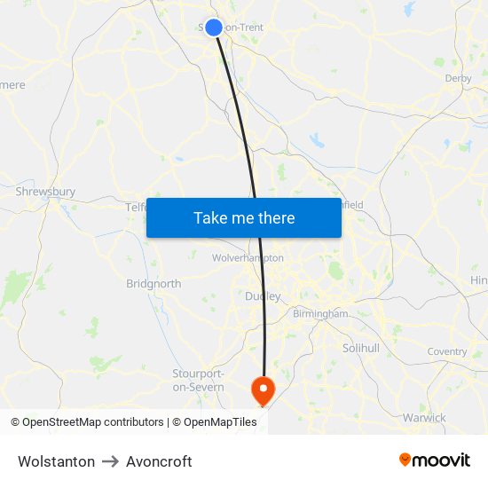 Wolstanton to Avoncroft map