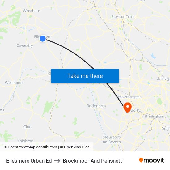 Ellesmere Urban Ed to Brockmoor And Pensnett map