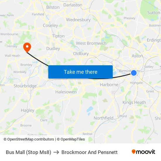 Bus Mall to Brockmoor And Pensnett map