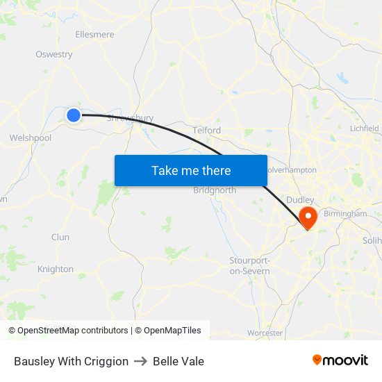 Bausley With Criggion to Belle Vale map