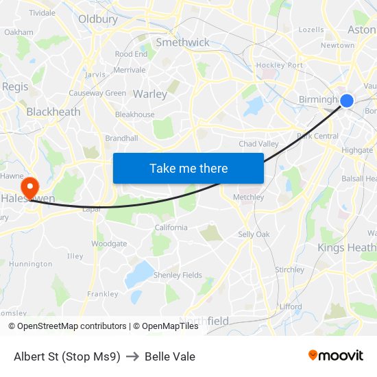 Albert St (Stop Ms9) to Belle Vale map