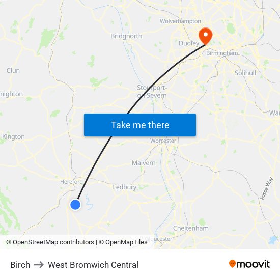 Birch to West Bromwich Central map