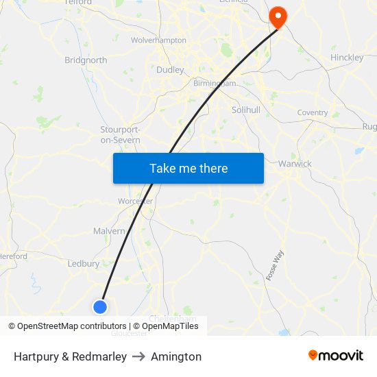 Hartpury & Redmarley to Amington map