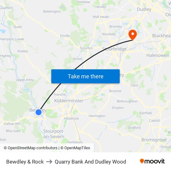 Bewdley & Rock to Quarry Bank And Dudley Wood map