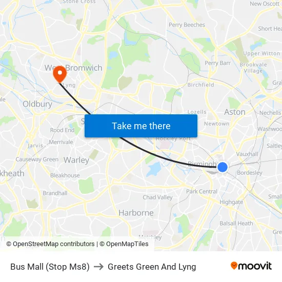 Bus Mall to Greets Green And Lyng map