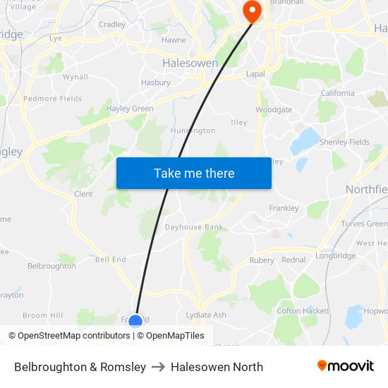 Belbroughton & Romsley to Halesowen North map