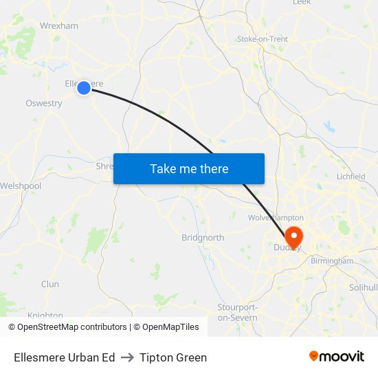 Ellesmere Urban Ed to Tipton Green map