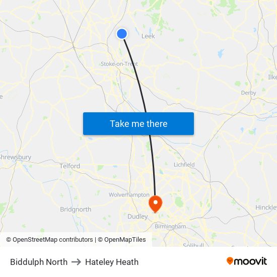 Biddulph North to Hateley Heath map