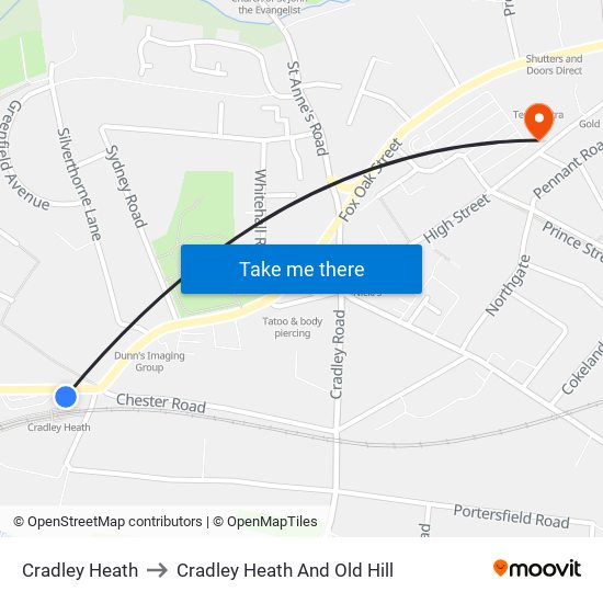 Cradley Heath to Cradley Heath And Old Hill map