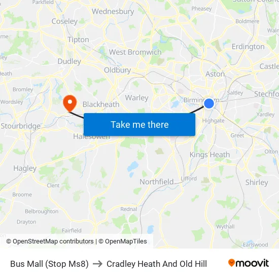 Bus Mall to Cradley Heath And Old Hill map