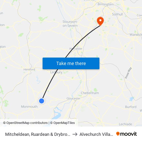 Mitcheldean, Ruardean & Drybrook to Alvechurch Village map