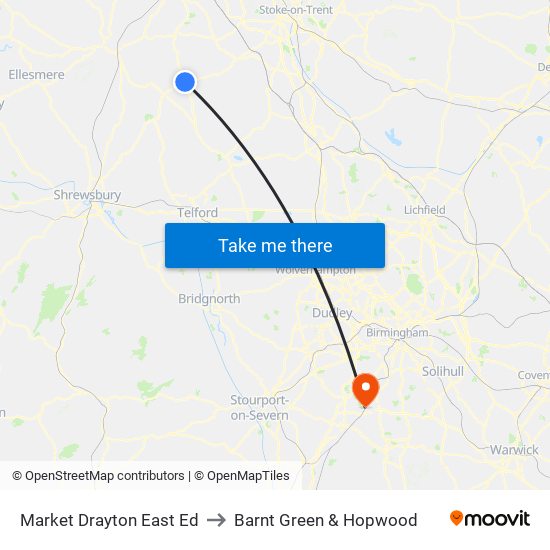 Market Drayton East Ed to Barnt Green & Hopwood map