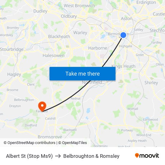 Albert St (Stop Ms9) to Belbroughton & Romsley map