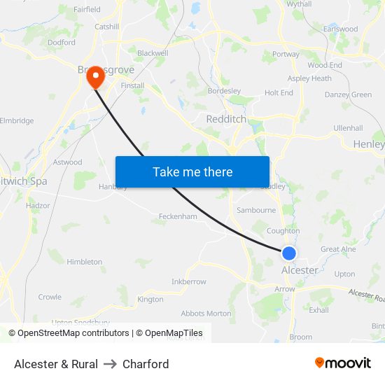 Alcester & Rural to Charford map