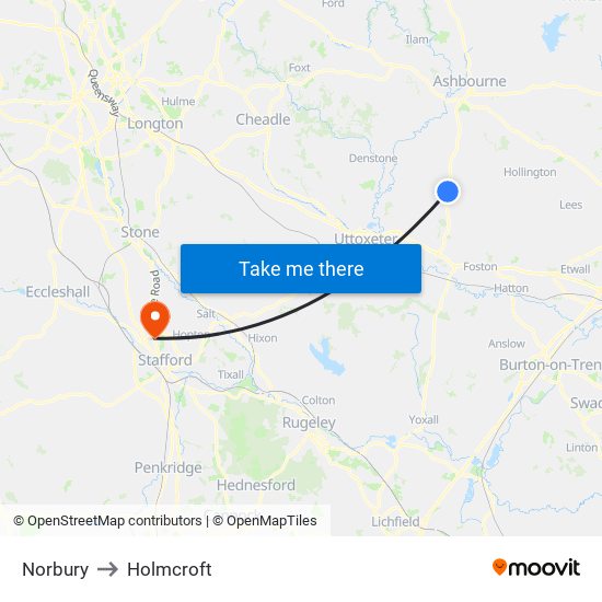 Norbury to Holmcroft map