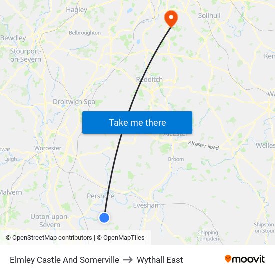 Elmley Castle And Somerville to Wythall East map