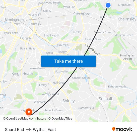 Shard End to Wythall East map