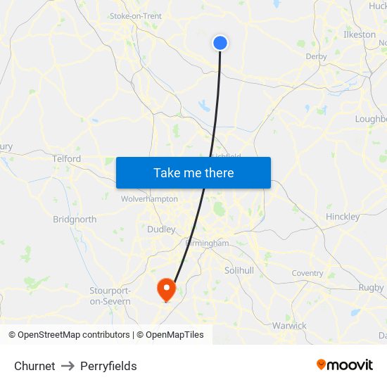 Churnet to Perryfields map