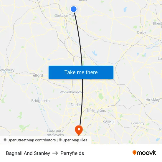 Bagnall And Stanley to Perryfields map