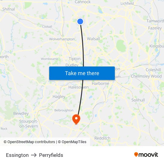 Essington to Perryfields map